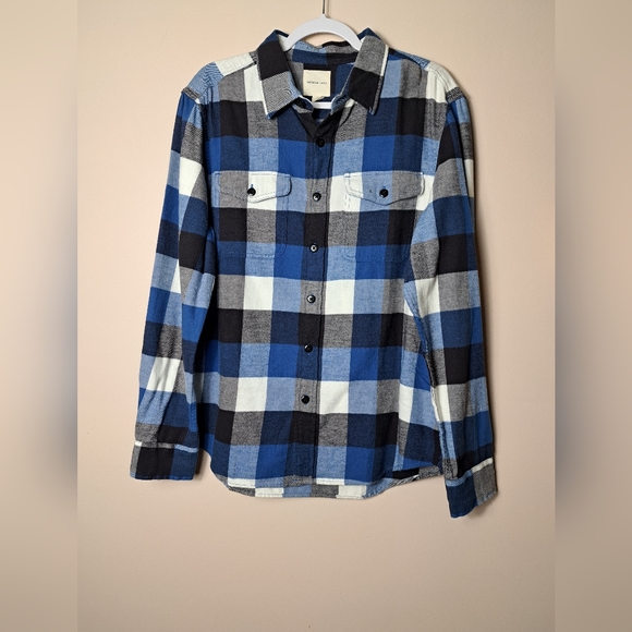 NWT American Eagle Outfitters Men's Flannel Plaid Blue Shirt Sz Large - Picture 2 of 11